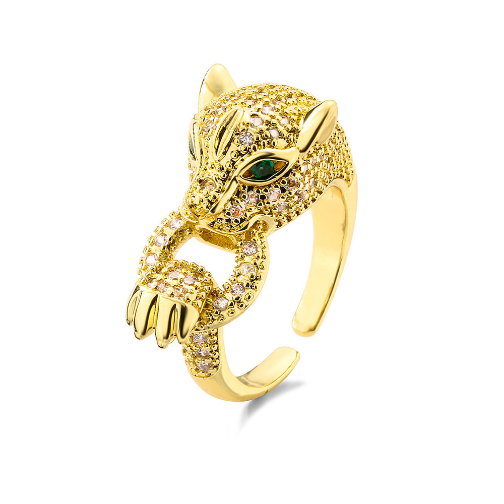 Anello da donna minimalista a forma di leopardo in rame con zirconia micro-pavé