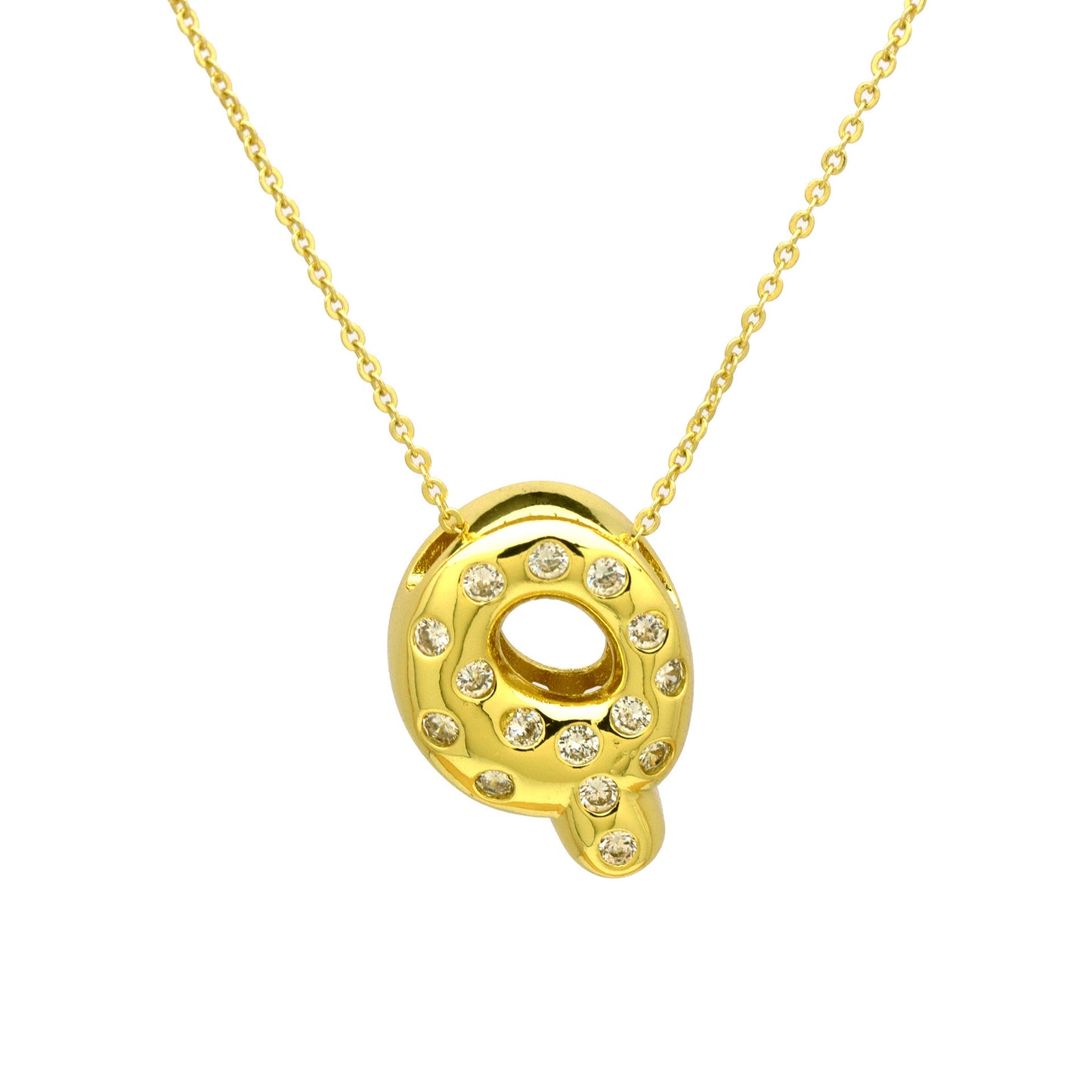 Sweet Plated Brass Letter Pendant Necklace with Cubic Zirconia Inlay for Women