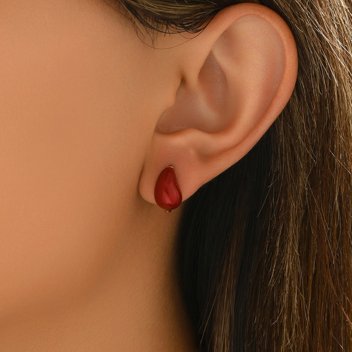 Orecchini pendenti geometrici minimalisti da donna con intarsio in pietra preziosa in base di rame e perni in acciaio inossidabile