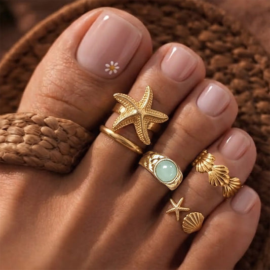 Bohemian Star Shape Alloy Toe Ring with Gemstone Inlay for Women