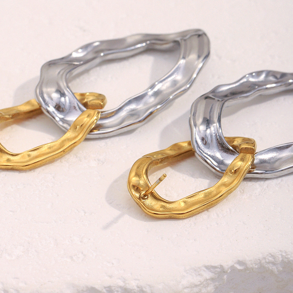Minimalist Modern Geometric Stainless Steel Ear Studs with 18K Gold Plating and Hammered Texture for Women