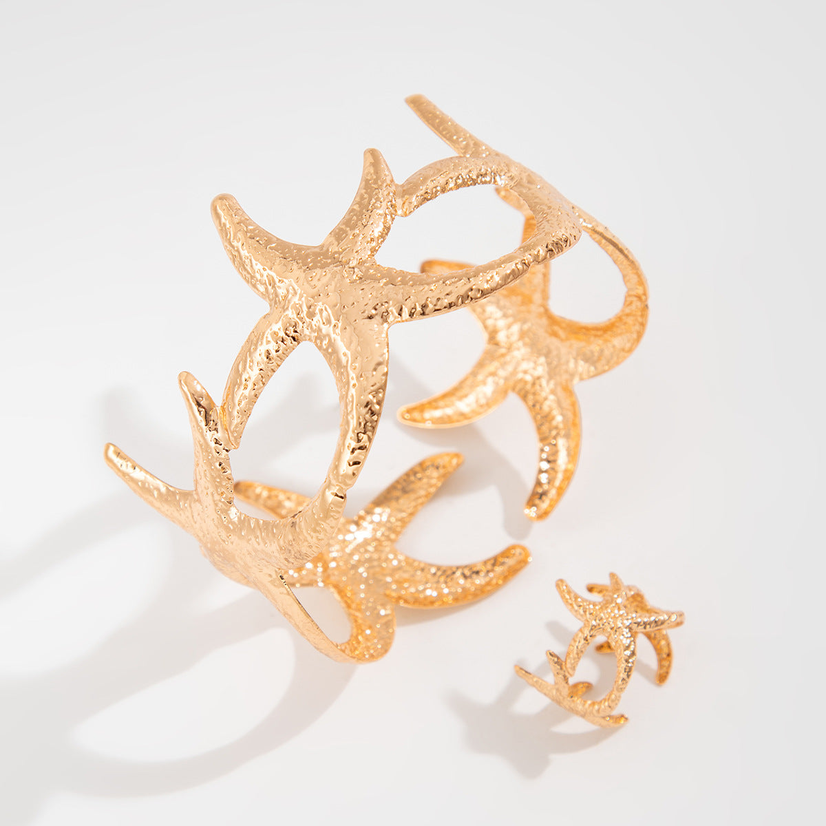 Minimalist Starfish and Butterfly Open Bangle Bracelet Set for Women with Electroplated Metal Finish