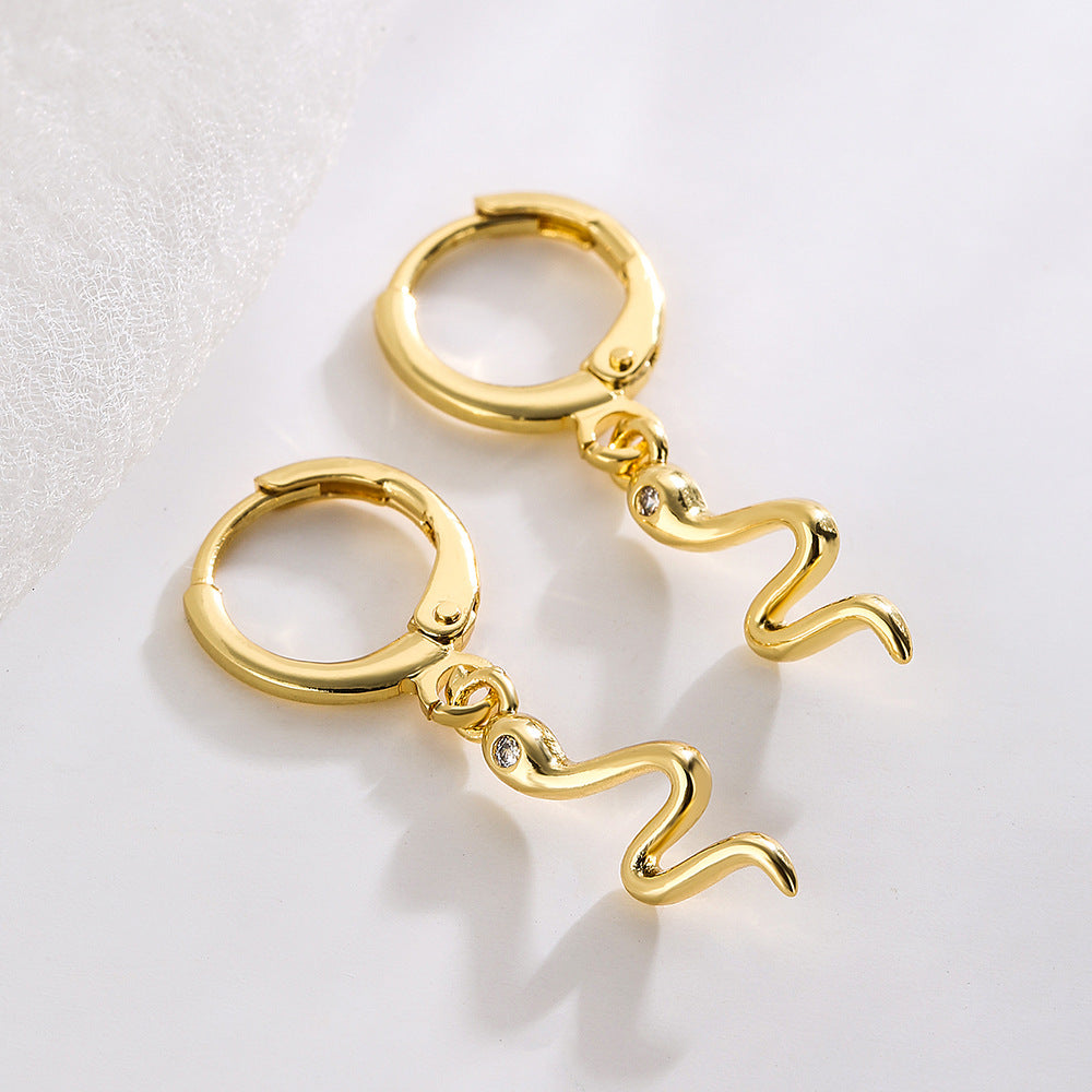 Minimalist Snake-Shaped Copper Pendant Earrings with 18K Gold Plating for Women