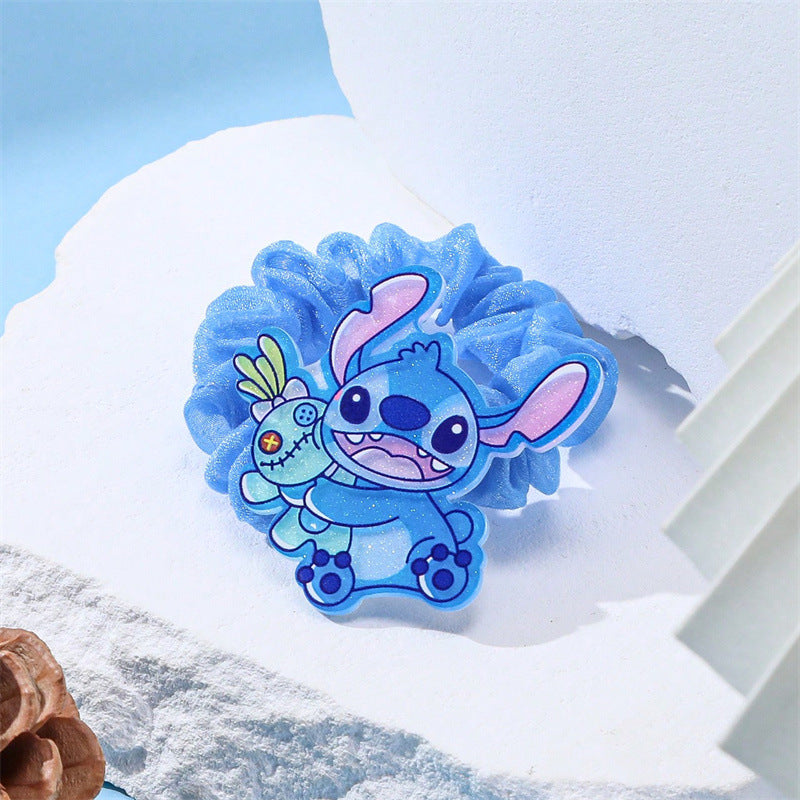 Lindo lazo para el cabello con diseño de macarrón azul y rosa de dibujos animados para niños con banda de tela tejida y diseño de personaje de dibujos animados