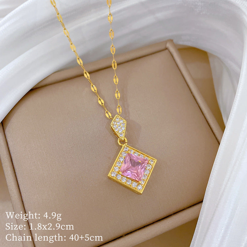 Sweet Elegant Micro-set Geometric Titanium Steel Necklace and Earring Set for Women