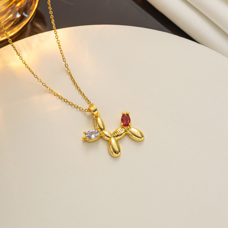 Collana Minimalista con Ciondolo a Cuore, Fiocchi e Strass in Acciaio al Titanio Placcato su Catena a O