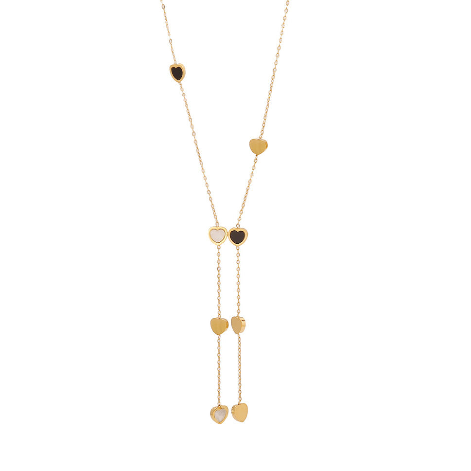 Minimalist Heart and Star Pendant Necklace in Stainless Steel with Plated Finish Y-Shape Design for Women