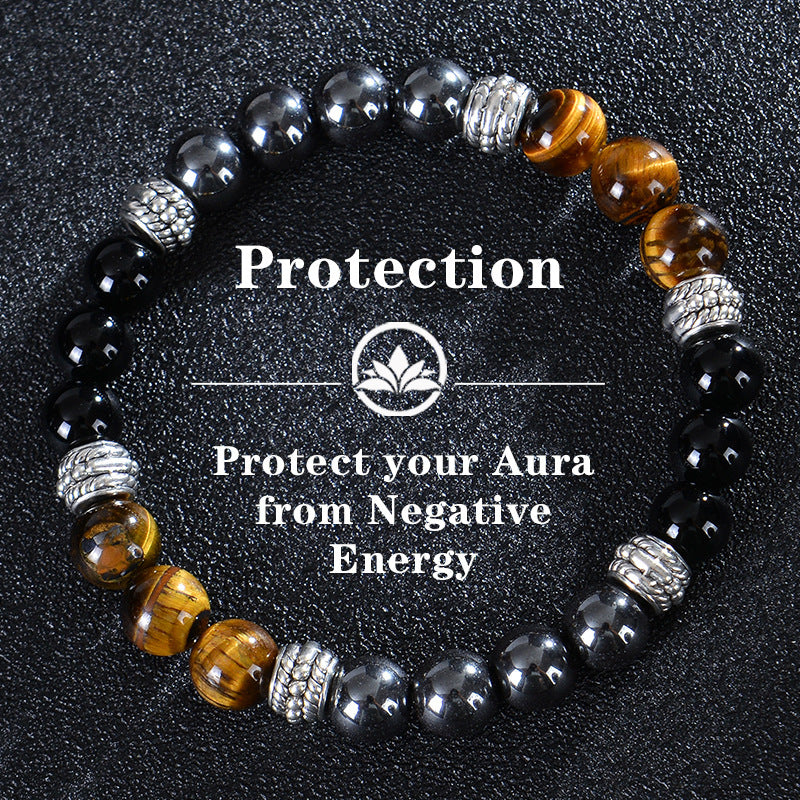 Natural Tiger Eye Obsidian Magnetic Stone Beaded Bracelet Geometric Round Unisex Handmade Jewelry