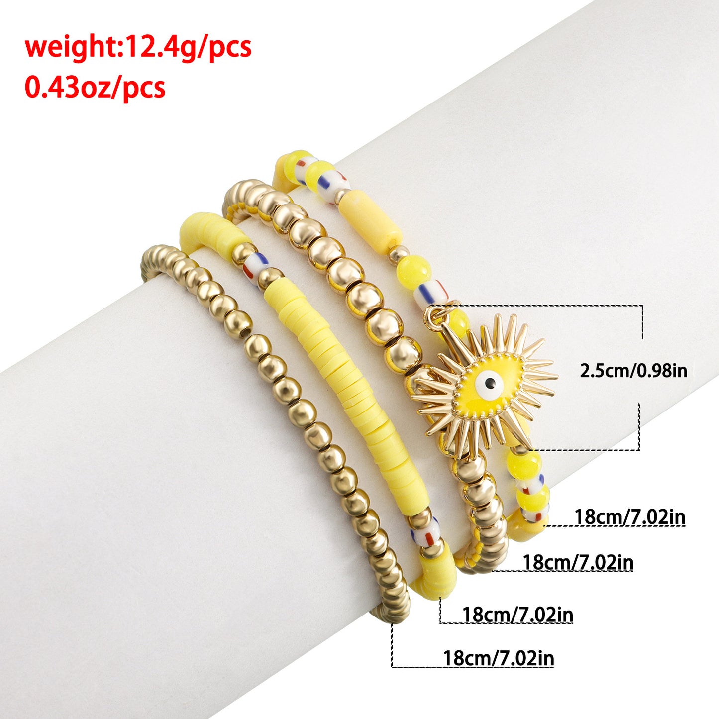 Minimalist Geometric Evil Eye Alloy Bracelet for Women with Plated Finish and Multicolor Polymer Clay Beads