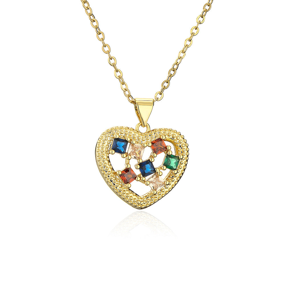 Minimalist Heart-Shaped Copper Pendant Necklace with Gold Plating and Cubic Zirconia for Women