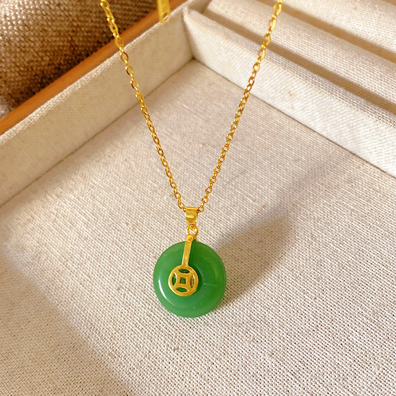 Sweet Minimalist Brass Gourd Pendant with Cubic Zirconia Inlay on Titanium Steel Cable Chain Necklace for Women