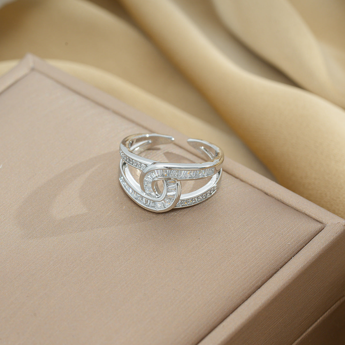 Luxury Minimalist Adjustable Open Ring for Women with Gold-Plated Copper Band and Zircon Stone Accent in Heart and Floral Shape