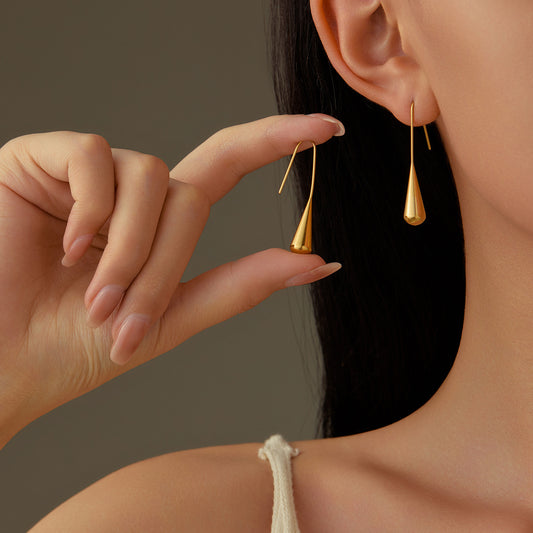 Vintage Minimalist Irregular Teardrop-Shaped Stainless Steel Earrings with 18K Gold Plating for Women