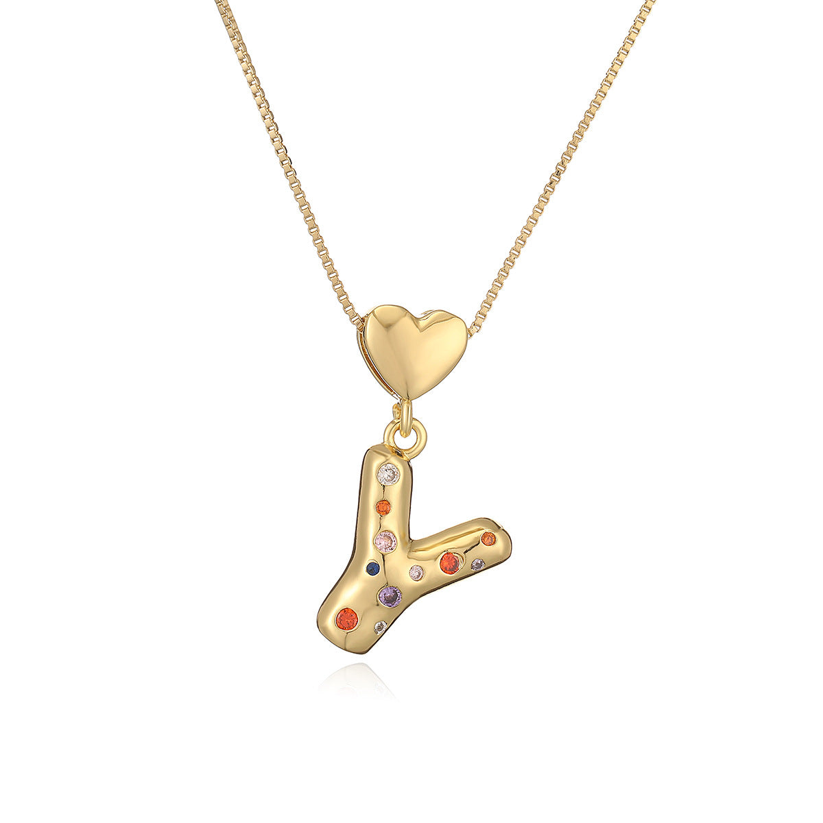 Collana Pendente Minimalista a Lettera in Rame Placcato Oro 18K con Intarsio di Zirconi per Donna