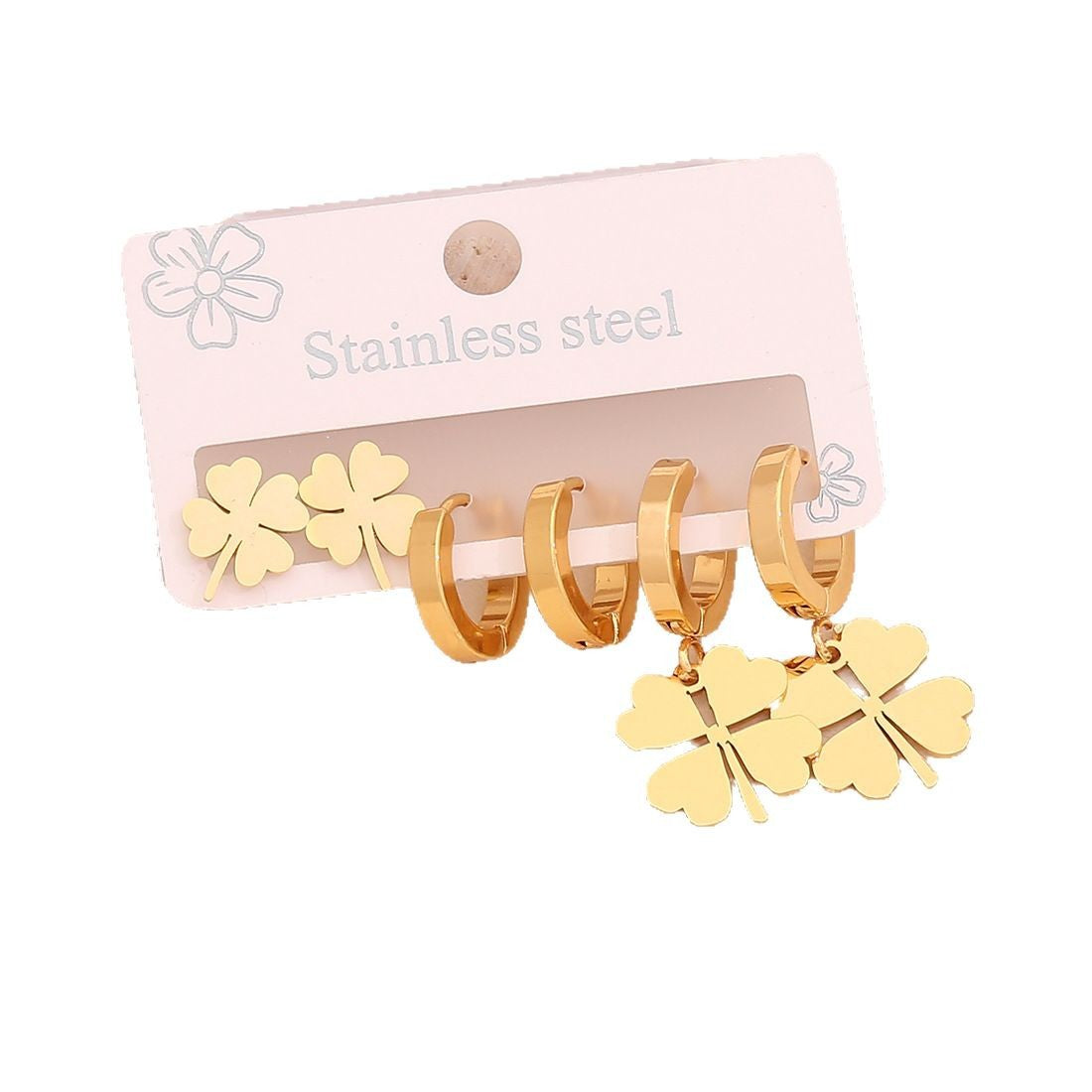 Set di orecchini alla moda in acciaio inossidabile placcato con cuore, farfalla, corona e motivi floreali, stile OL