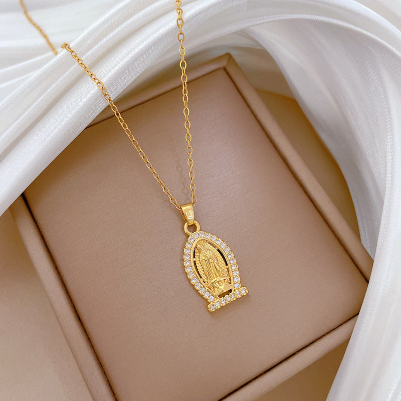 Collana a catena con ciondolo a uovo in acciaio al titanio di lusso geometrico e intarsio di strass per uomo e donna – Stile dolce
