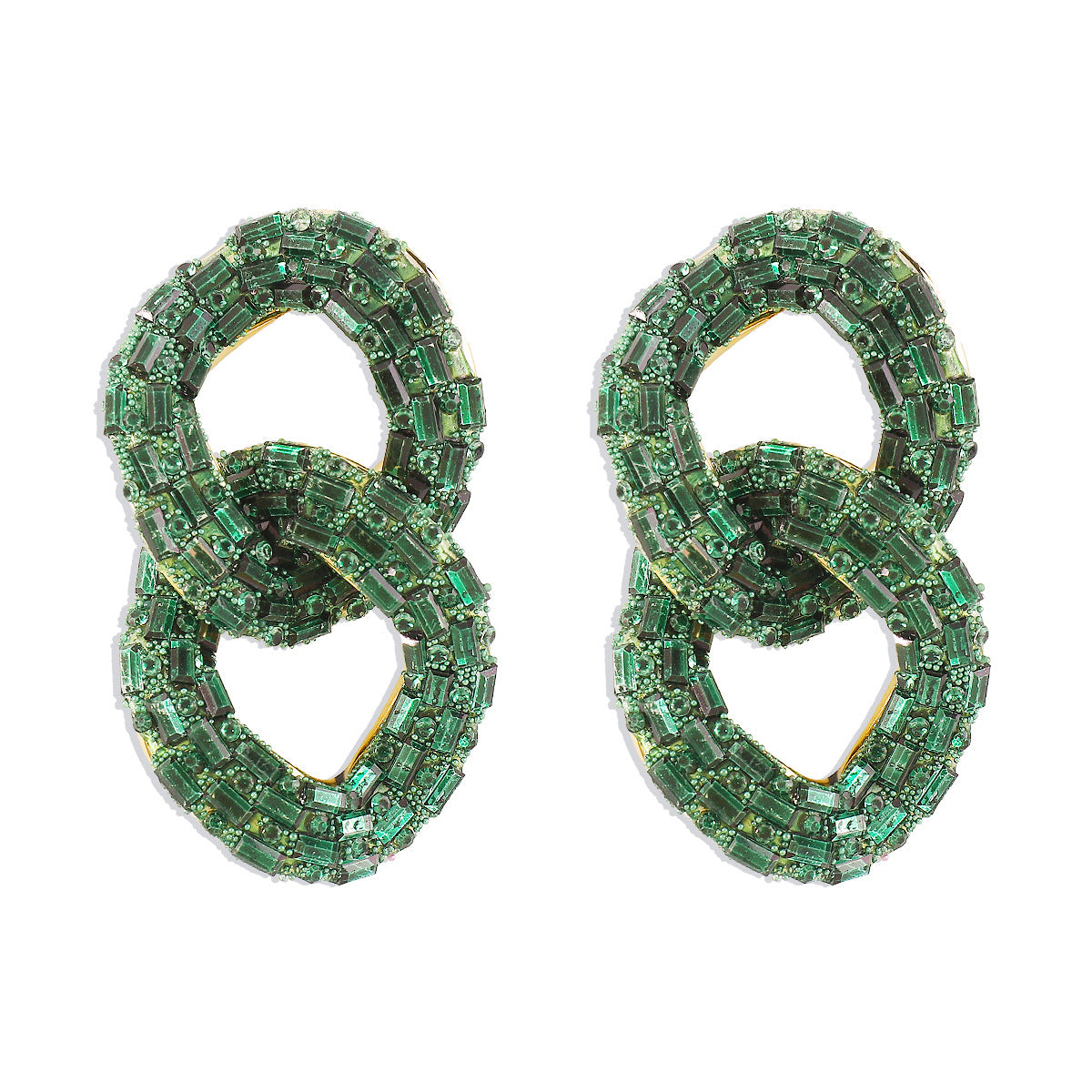Pendientes de strass geométricos calados, dulces y atrevidos, con detalle de cadena para mujer