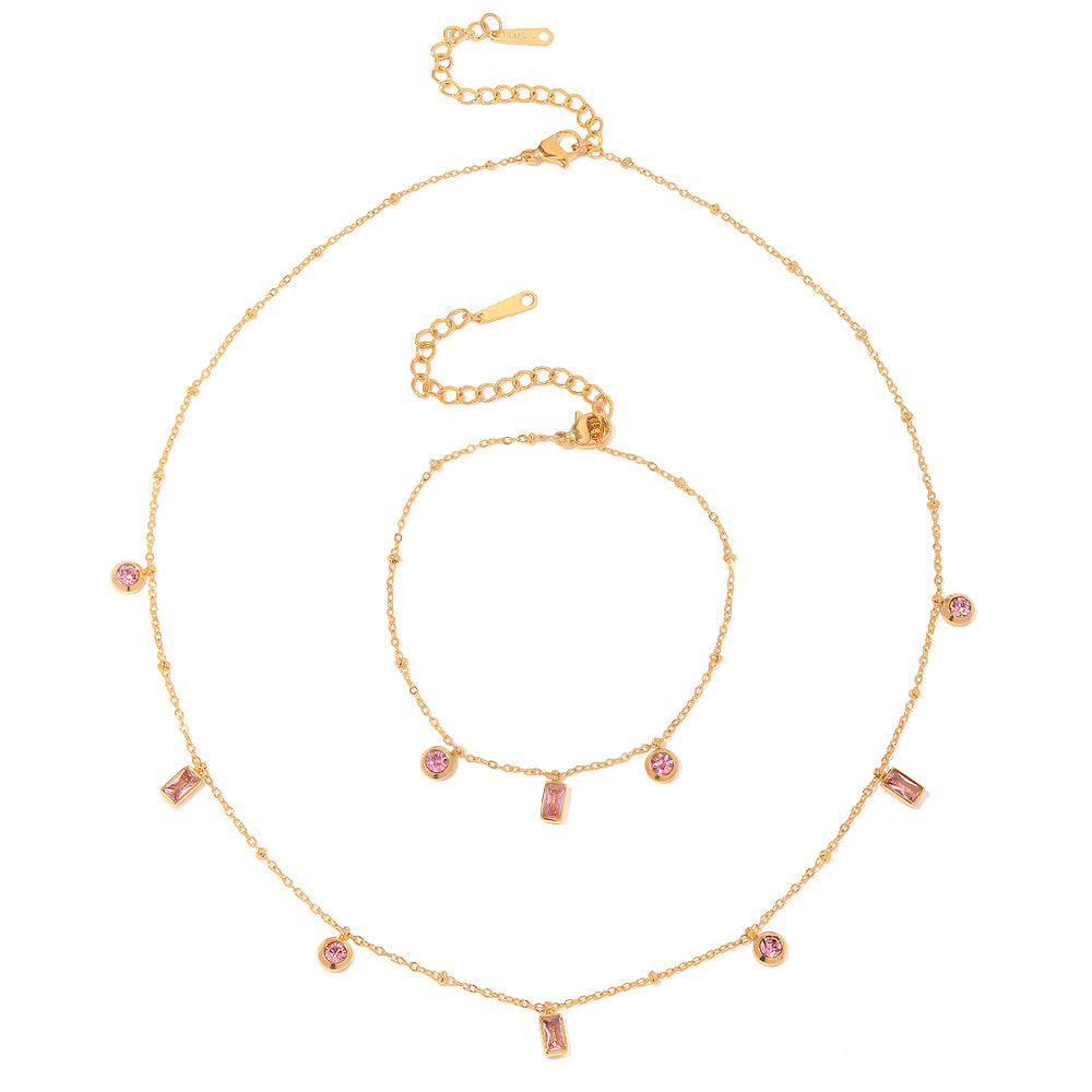 Trendy Geometric Square and Round Pendant Bracelet 18K Gold Plated Stainless Steel Chain Jewelry for Women