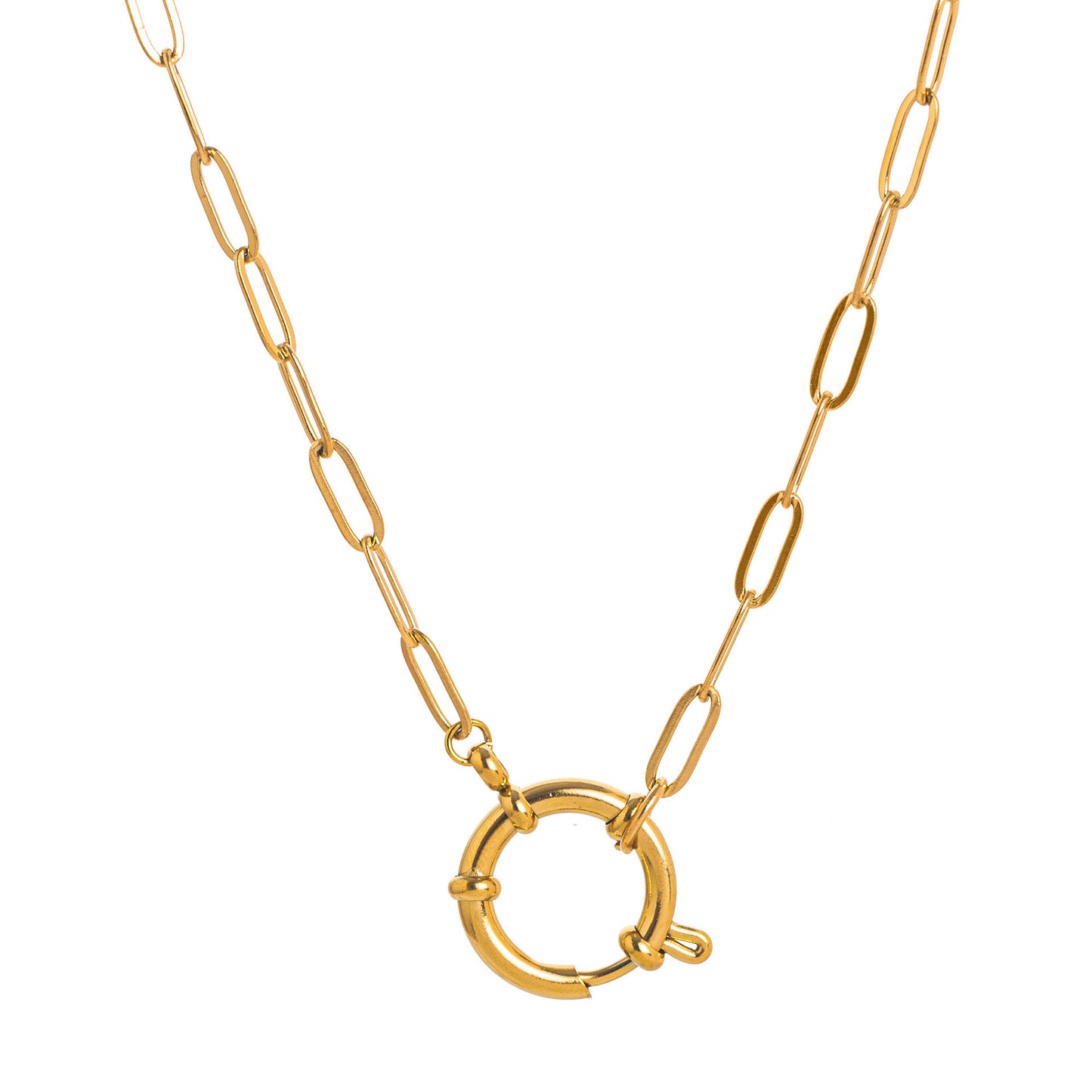 Minimalist 18K Gold Plated Round Square Pearl Titanium Steel Charm Bar Necklace