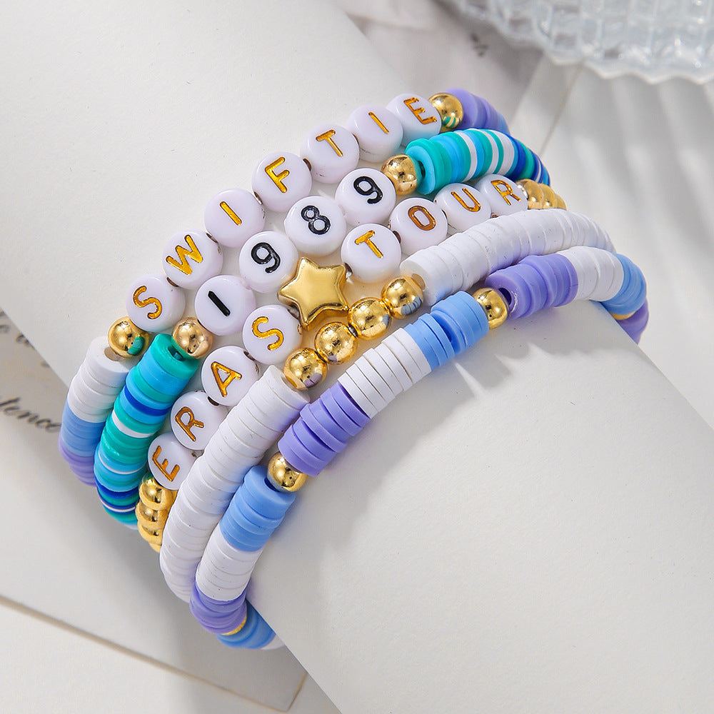 Casual Geometric Letter Resin Brass Acrylic Handmade Bracelet Set for Women and Men