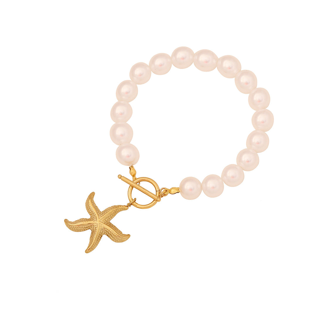 Fashionable Ocean-Themed Starfish and Scallop Pendant Necklace in Stainless Steel for Women with Delicate Pearl-Like Finish