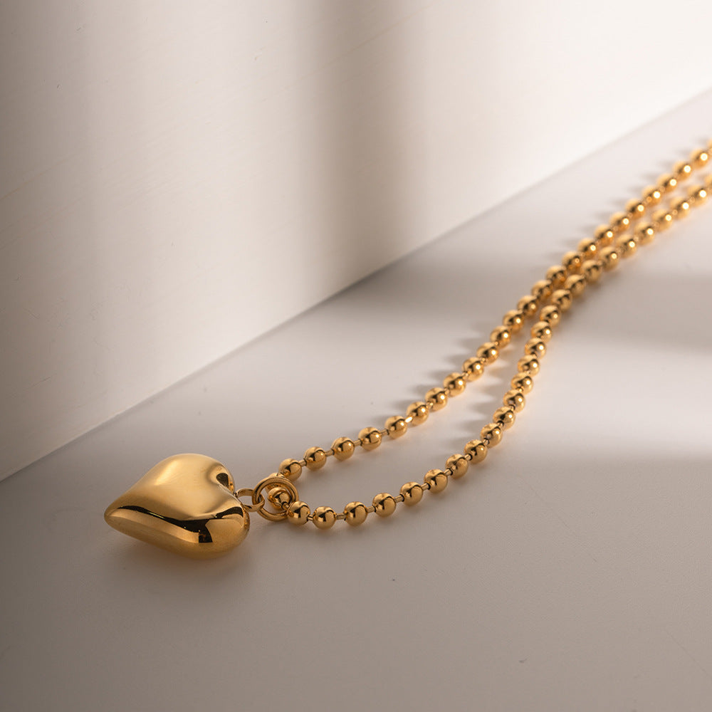 Vintage 18K Gold Plated Heart Stainless Steel Necklace for Women