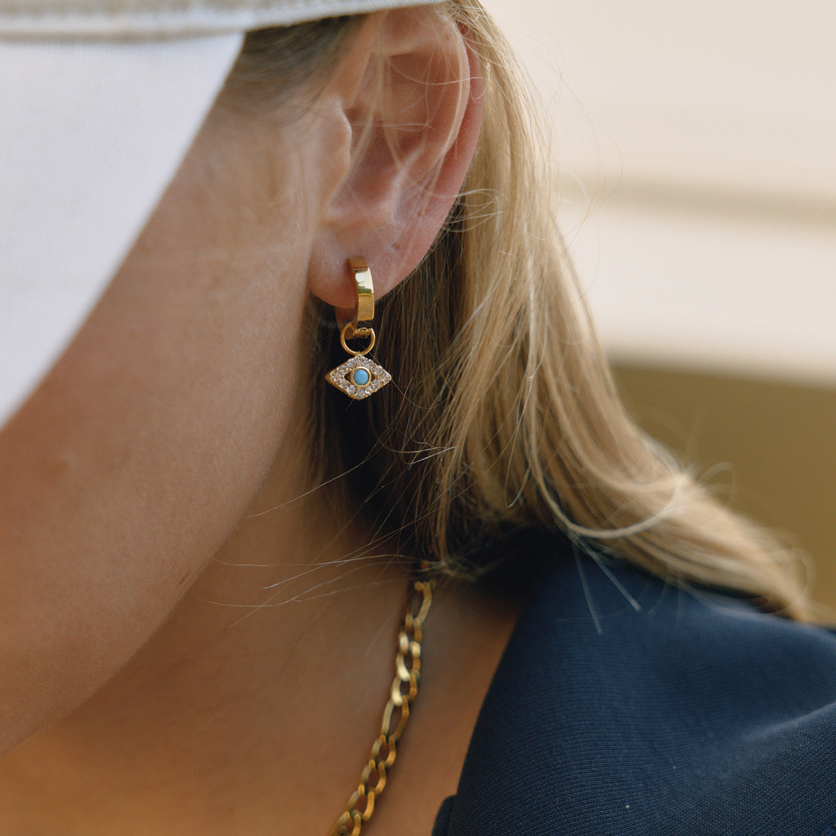 Orecchini a perno di lusso minimalisti geometrici con Occhio di Allah, placcati in oro 18 carati, in acciaio inossidabile, gioielli alla moda da donna