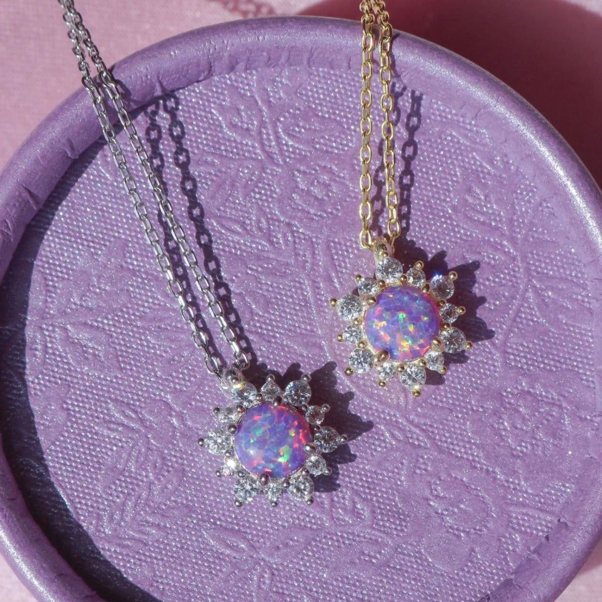 Artistic Geometric Opal Pendant Necklace with Micro-Paved Zircon Stars in Copper Chain