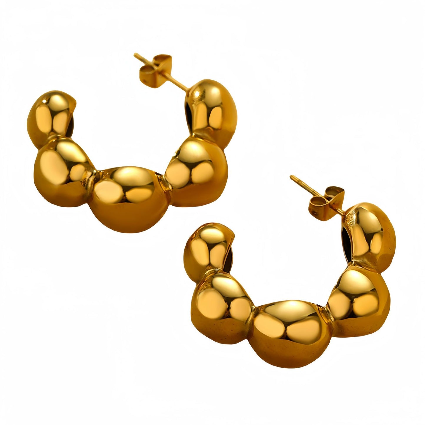 Pendientes de Aro Minimalistas Geométricos en Forma de C de Acero Inoxidable con Baño de Oro de 18K para Mujer
