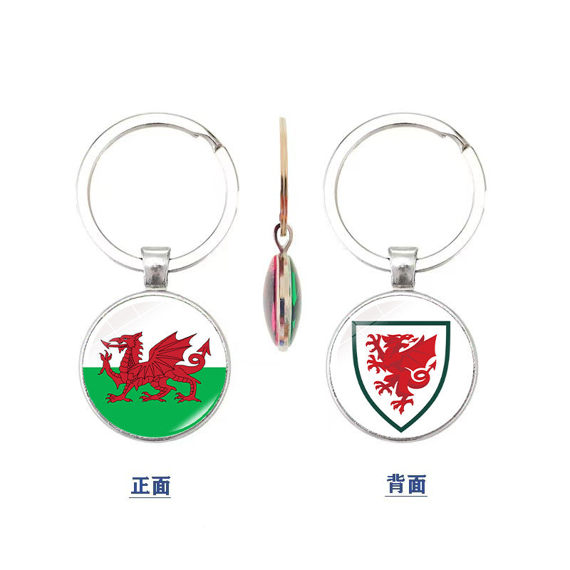 World Cup National Flag and Team Emblem Double-Sided Glass Keychain Pendant