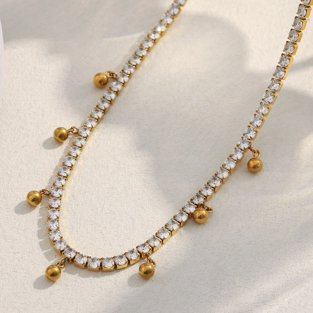 Set di Collana e Bracciale da Donna Minimalista Geometrico in Acciaio Inossidabile Placcato Oro 18K con Zircone, Perle Rotonde e Nappe
