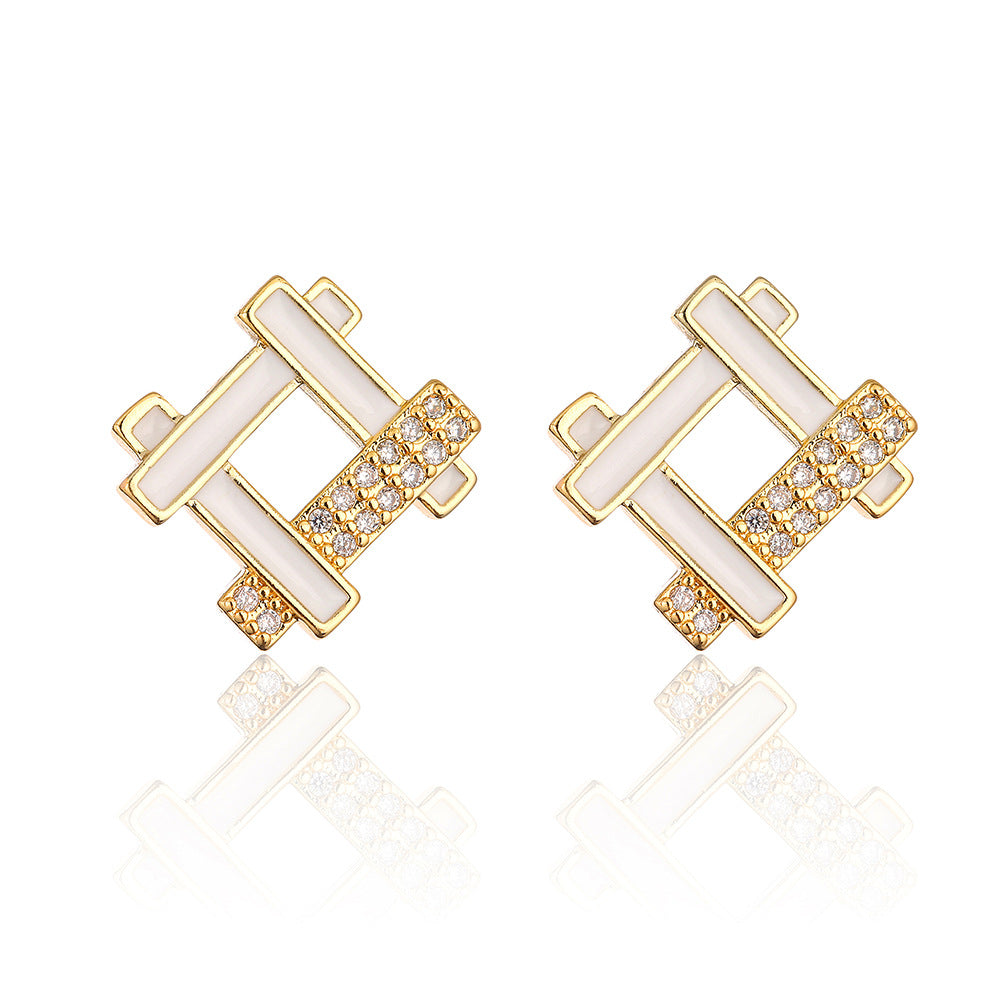 Minimalist Geometric Copper Earrings with 18K Gold Plating and Enamel Finish for Women