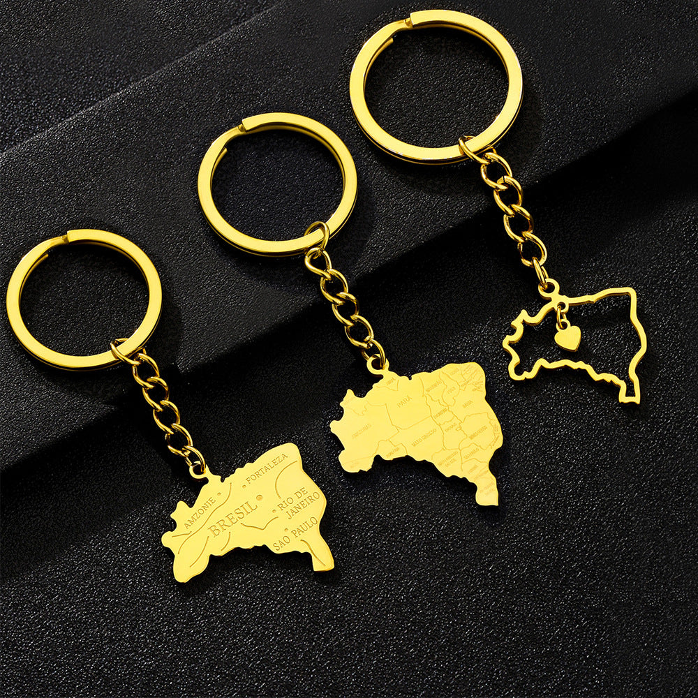 Colgante de Llavero de Acero Inoxidable Pulido con Forma de Corazón Estilo Étnico y Detalles Calados