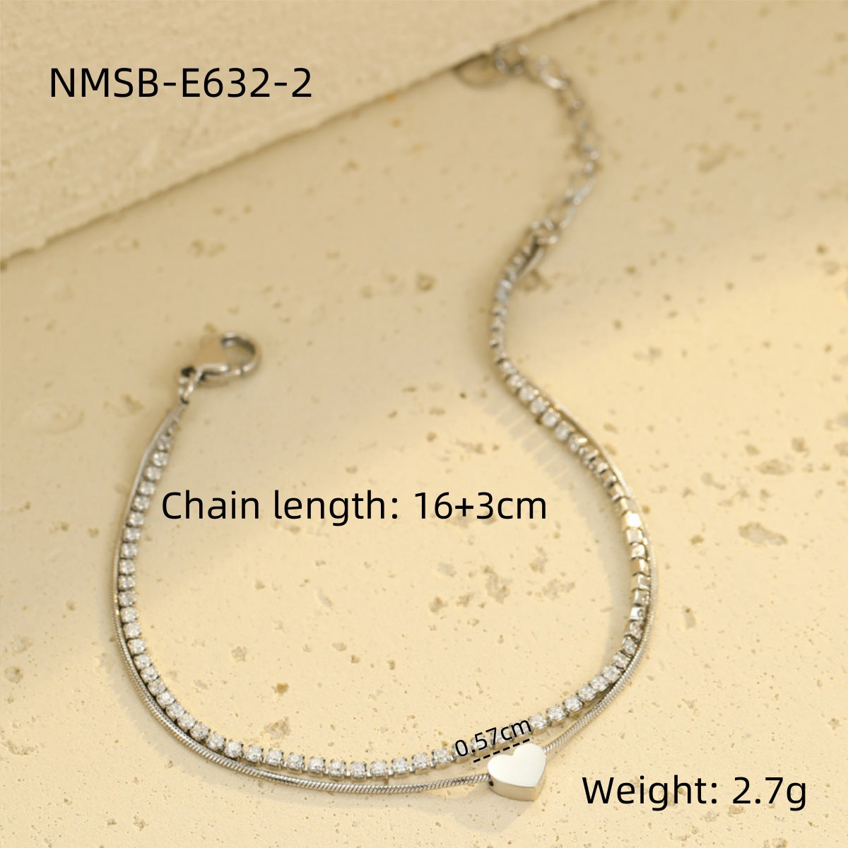 Minimalist Double-Layer Heart-Shaped Stainless Steel Bracelet with Zirconia Accents for Women and Men