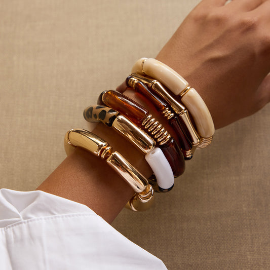 Bracciale minimalista in acciaio inossidabile placcato a forma di bambù da donna con un'elegante estetica autunno-inverno