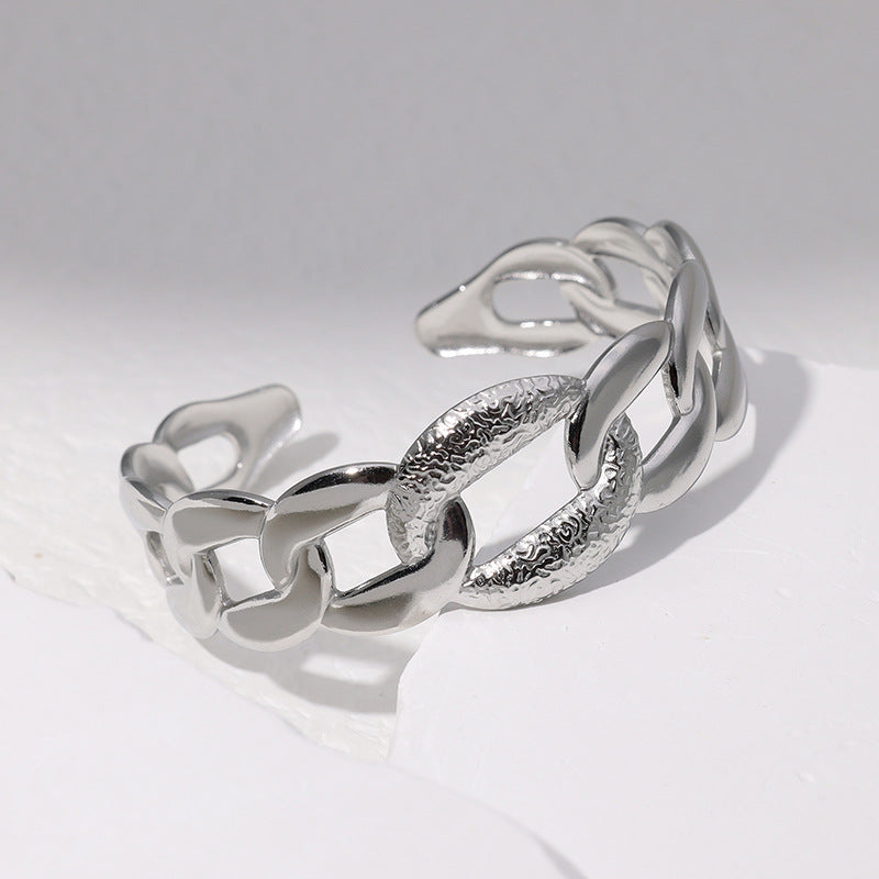 18K Gold Plated Stainless Steel Rope Chain Hollow Open Cuff Bracelet for Women