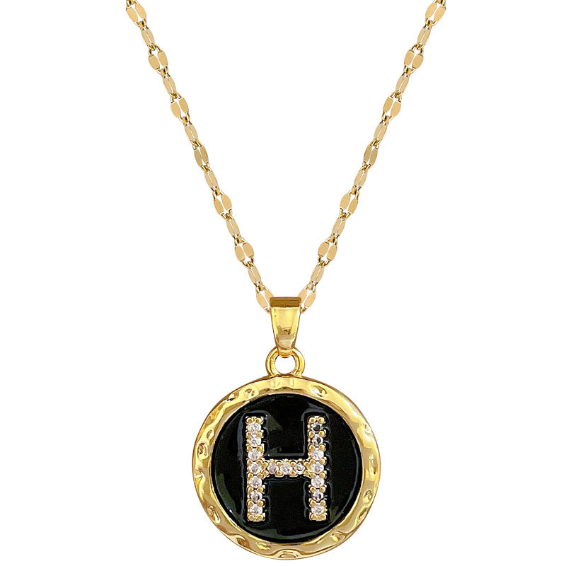 Minimalist Geometric Titanium Steel Plated Necklace and Earrings Set with Enamel Letter Design for Women