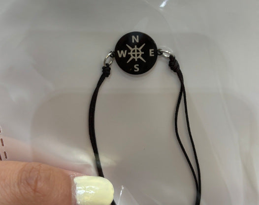 Minimalist Natural Braided Charm Bar Bracelet with Compass Pendant and Blessing Card