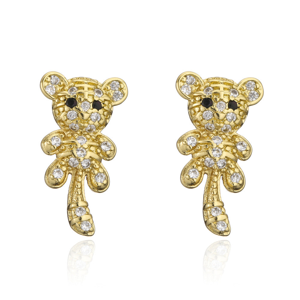 Animal-Themed Tiger Stud Earrings in Copper with 18K Gold Plating, Geometric Design, Minimalist and Edgy Style