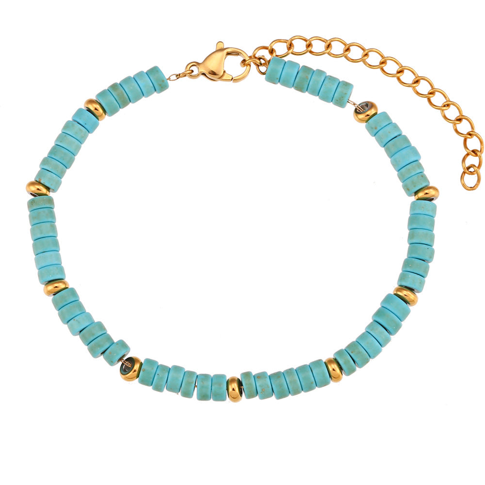 Set Collana e Bracciale da Donna con Perline in Pietra Naturale, Geometrico Minimalista