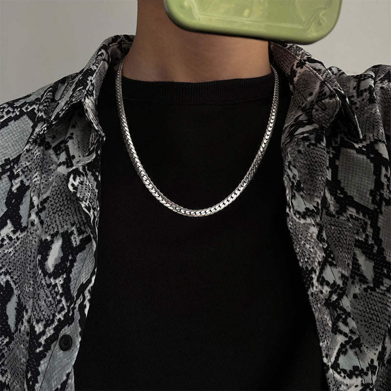Collana a maglie cubane geometriche in stile Hip Hop per uomo e donna in acciaio al titanio con finitura lucida