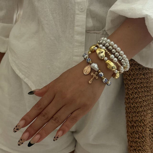 Bracciale elegante da donna in acrilico geometrico con perle barocche