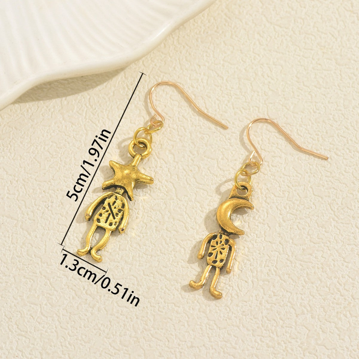 Orecchini a perno da donna vintage a stella geometrica in lega di zinco con finitura galvanica