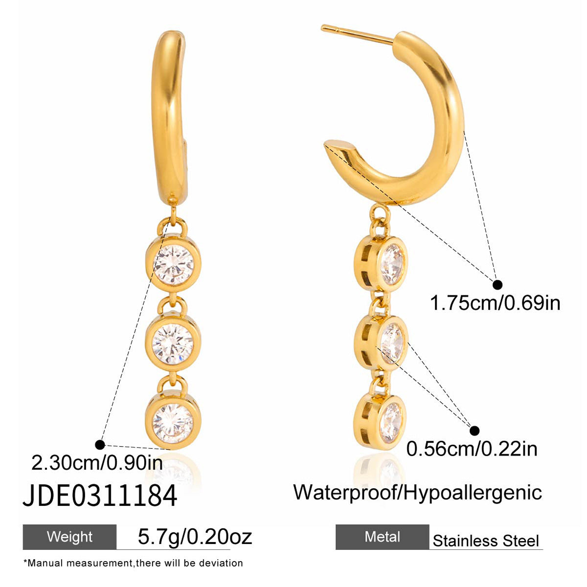 Elegant Geometric Stainless Steel PVD Cubic Zirconia Tassel Earrings for Women