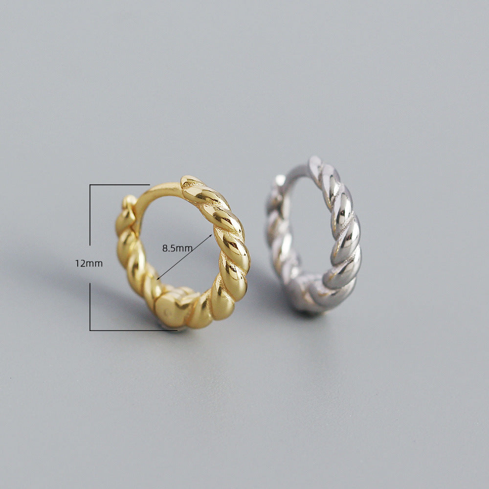 Minimalist 925 Sterling Silver Polished Rope Hoop Earrings for Women