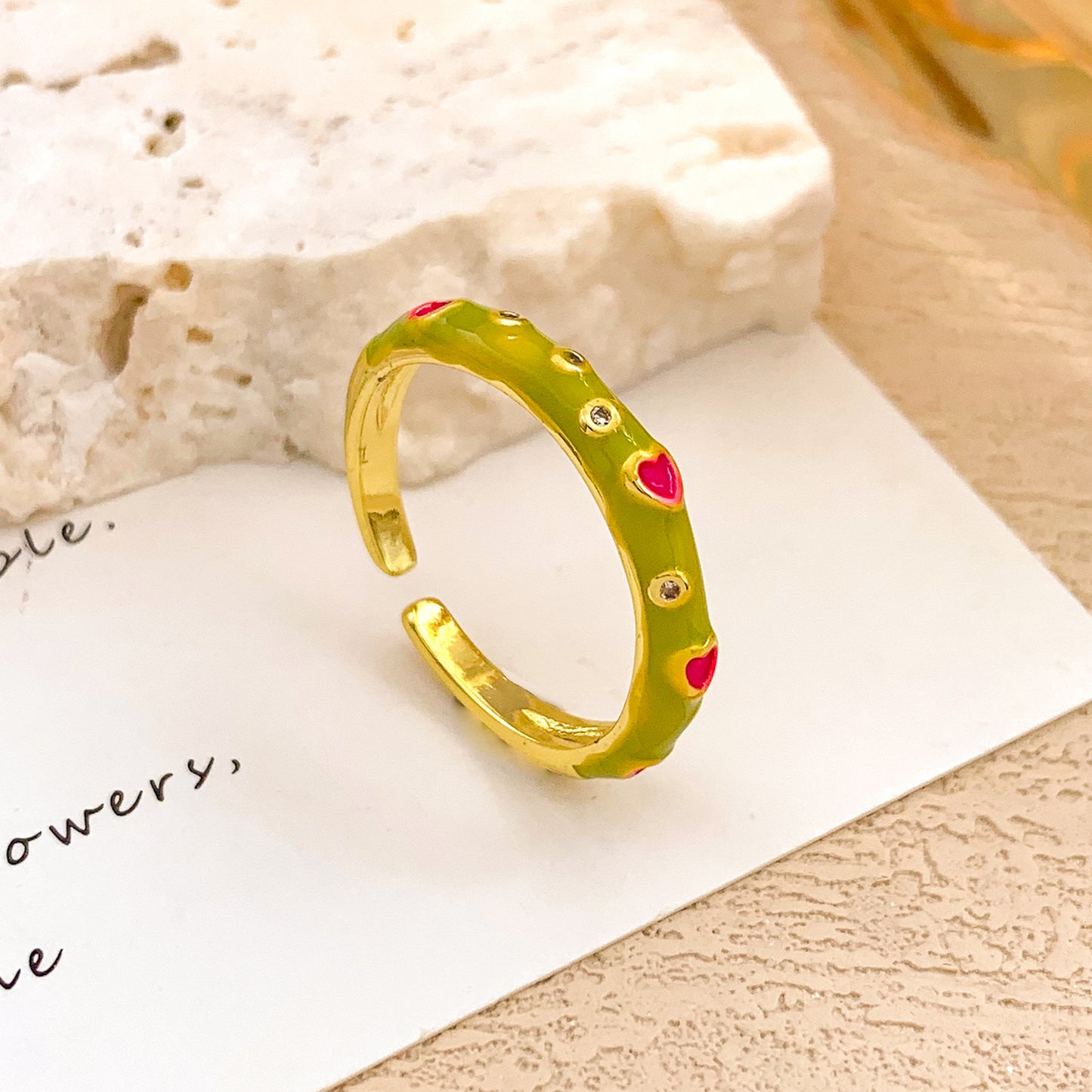 Sweet Gold Plated Drip Oil Floral Alloy Ring for Women