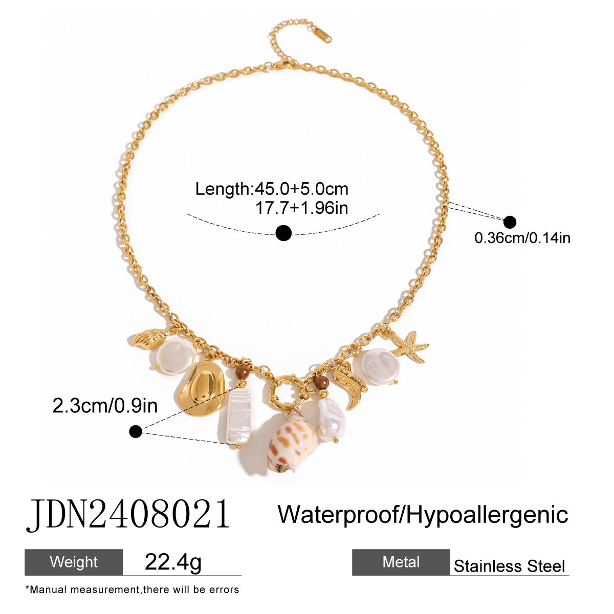 Elegante collana pendente in acciaio al titanio a forma di conchiglia con finitura placcata per donna, design geometrico, catena minimalista per clavicola