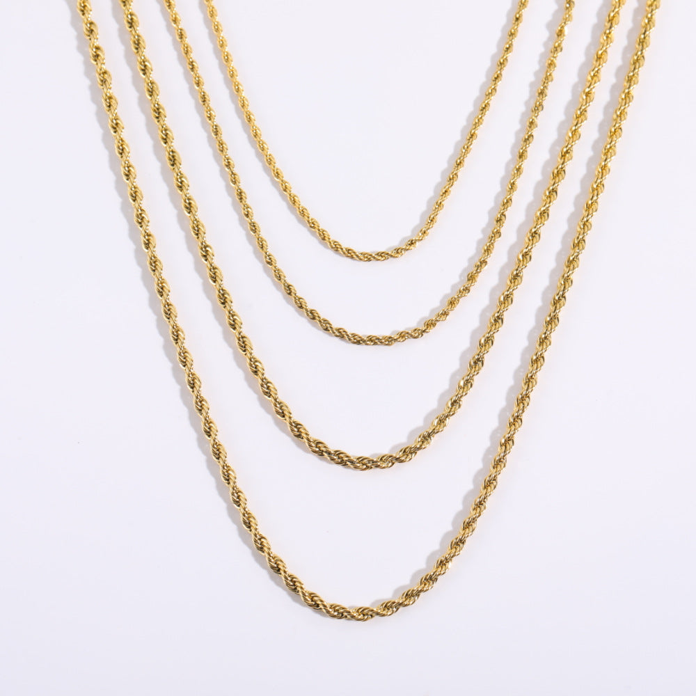 Collar de cadena retorcida geométrica minimalista de acero inoxidable con acabado de oro de 18 quilates electrochapado al vacío