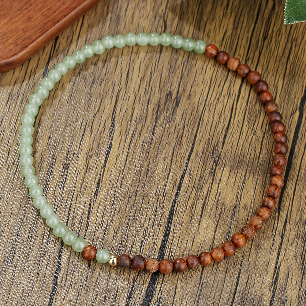 New Chinese Style Ethnic Double Layer Wood and Imitation Jade Beaded Bracelet for Women