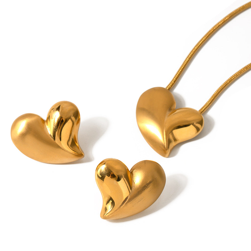Set collana con pendente da donna in acciaio inossidabile placcato oro 18 carati lucido e spazzolato a metà con design geometrico stile Ins